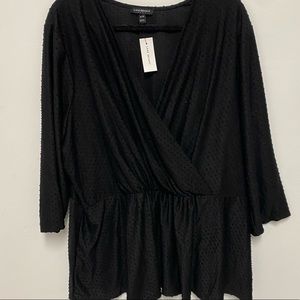 Plus Size Black Swiss Dot Surplice Blouse 26/28 NWT